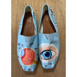 Anatomy Eye Print Slip On Flats Blue Graphic Art Shoes Women’s 7